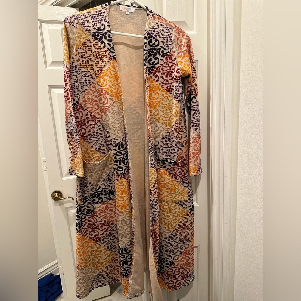 LuLaRoe Multicolor Patterned Long Cardigan Size Small pockets open front design
